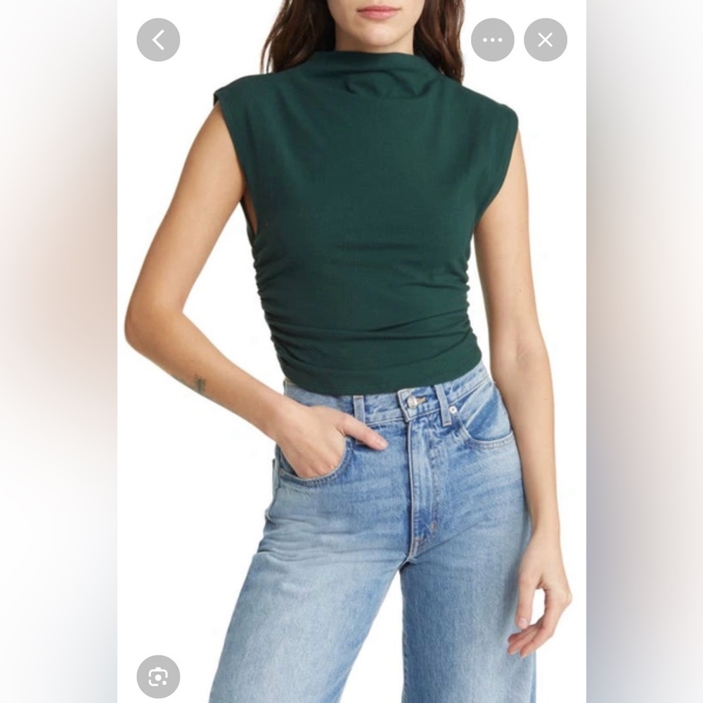 Dark Green Sleeveless Ruched Women's Top